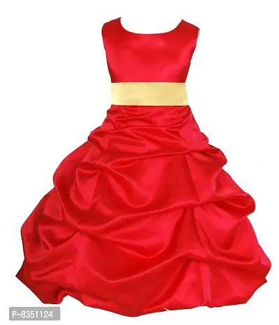 Ripening Baby Girls Red Satin Bubble Kids Frock (BRP_1012 Red Dress for Party)