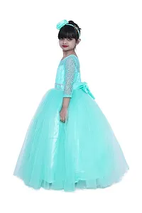 Wish littlle Baby Girl's C-Green Flower Net Round Nack Fit and Flare Long Maxi Dress (WLT-1061_8-9Years Kidswear)-thumb3