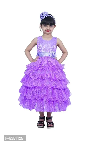 Wish littlle Baby Girl's Light Purple Flower Net Round Nack Fit and Flare Long Dresses (WLT-107_Kidswear)-thumb0