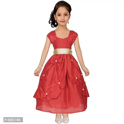 Ripening Baby Girls Girls' Satin Fit & Flare Pintuck Maxi Dress (Red, 11-12 Years)-thumb0