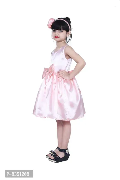 Ripening Baby Girls Baby Girl's Satin Bow Front A-Line Knee Length Dress (Peach)-thumb4