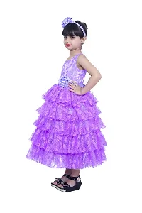 Wish littlle Baby Girl's Light Purple Flower Net Round Nack Fit and Flare Long Dresses (WLT-107_Kidswear)-thumb3
