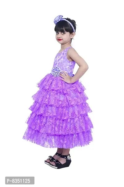 Wish littlle Baby Girl's Light Purple Flower Net Round Nack Fit and Flare Long Dresses (WLT-107_Kidswear)-thumb4