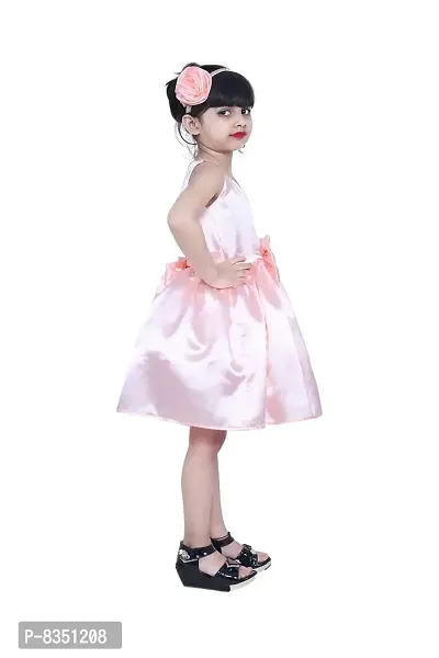 Ripening Baby Girls Baby Girl's Satin Bow Front A-Line Knee Length Dress (Peach)-thumb3