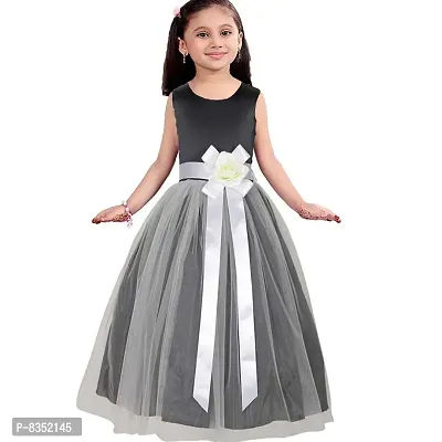 Wish littlle Baby Girl's White Satin Round Nack Maxi Ball Gown Dress (WLT-001_Kidswear)
