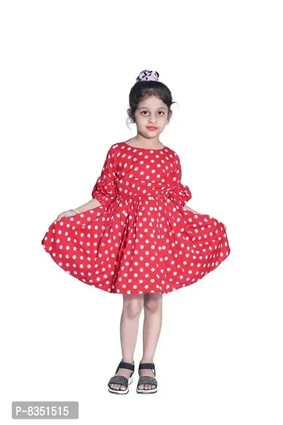 Ripening Baby Girl's Red Polka Dot Round Neck Back Key Hole Crepe Sleeveless Knee Length Dress (BRP-287)