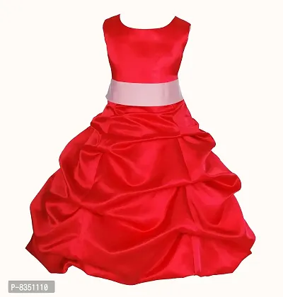 Ripening Baby Girls Red Satin Bubble Kids Frock (BRP_1012 Red Dress for Party)-thumb0