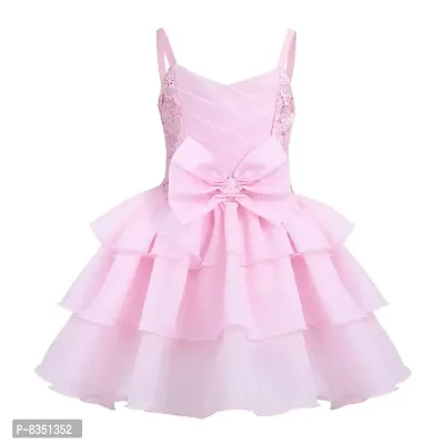 Wish littlle Baby Girl's V-Nack Satin Dark Pink Knee Length Short Frock Dress (WLT-212_Kidswear)-thumb0