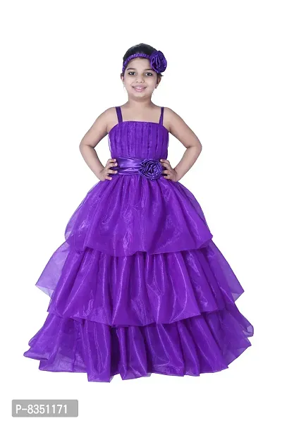 Wish littlle Baby Girls Square Nack Purple Fit & Flare Long Maxi Dresses (WLT-169_Kidswear)