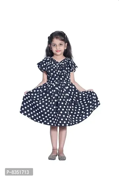 Ripening Baby Girl's Black Polka Dot V Neck Crepe Sleeveless Knee Length Dress (BRP-285_10-11 Years)