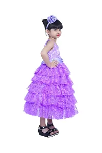Wish littlle Baby Girl's Light Purple Flower Net Round Nack Fit and Flare Long Dresses (WLT-107_Kidswear)-thumb2