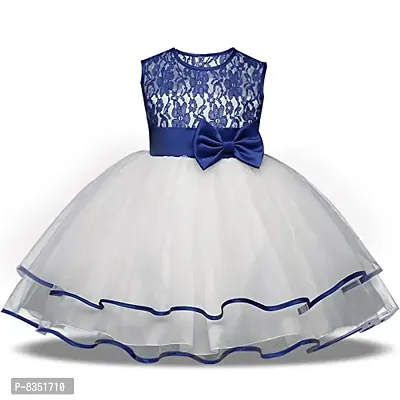 Ripening White and Blue Net Round Neck Sleeveless Knee Length Dress (BRP-188_10-11Yrs)