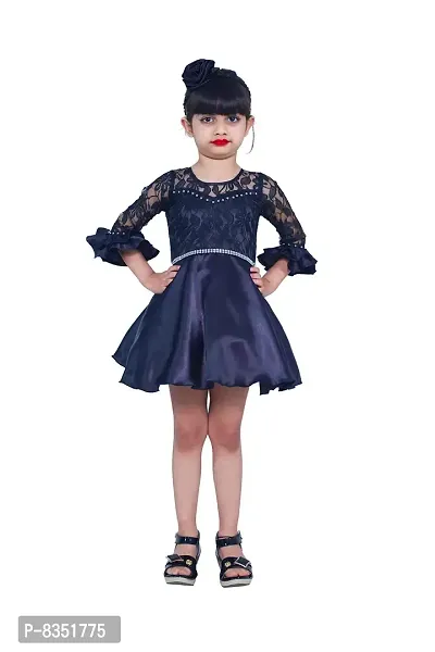 Wish littlle Baby Girl's Black Flower Net A-Line Fit and Flare Knee Length Dress (WLT-245_Kidswear)