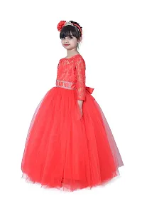 Wish littlle Baby Girl's Red Flower Net Round Nack Fit and Flare Long Maxi Dress (WLT-1062_2-3Years Kidswear)-thumb3