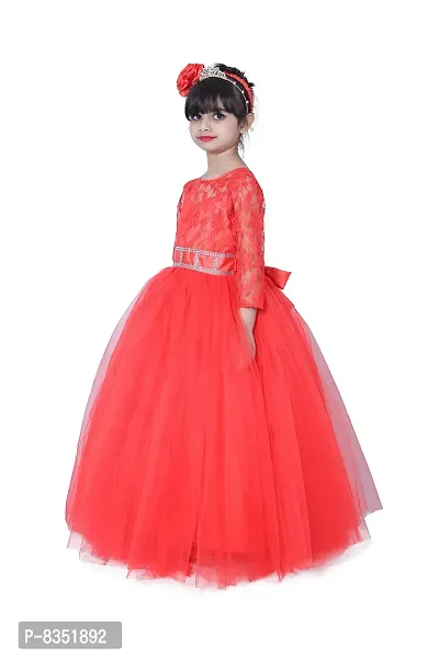Wish littlle Baby Girl's Red Flower Net Round Nack Fit and Flare Long Maxi Dress (WLT-1062_2-3Years Kidswear)-thumb4