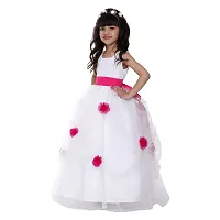 Wish littlle Baby Girls Cotton and Polyester Applique Floral Net Sleeveless Gown in White Color (WLT-179_Kidswear)-thumb3