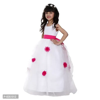 Wish littlle Baby Girls Cotton and Polyester Applique Floral Net Sleeveless Gown in White Color (WLT-179_Kidswear)-thumb4