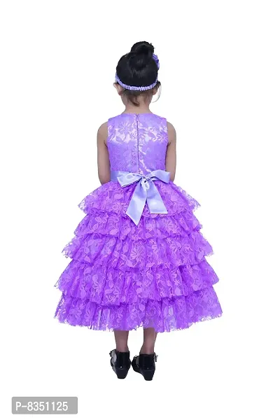 Wish littlle Baby Girl's Light Purple Flower Net Round Nack Fit and Flare Long Dresses (WLT-107_Kidswear)-thumb2