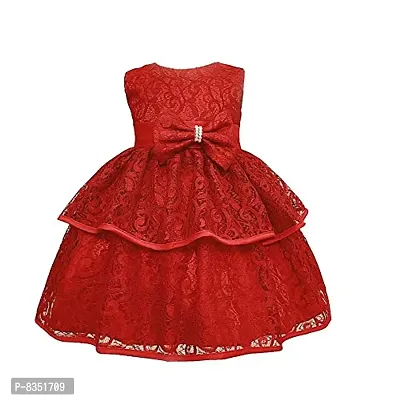 Ripening Red Lace Round Neck Sleeveless Knee Length Dress (BRP-198_10-11Yrs)
