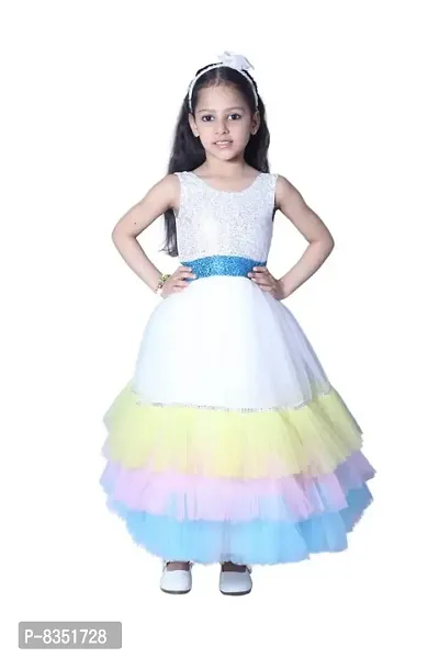 Wish littlle Baby Girl's Multicolored Sequined/Net A-Line Fit and Flare Long Dress (WLT-217_Kidswear)
