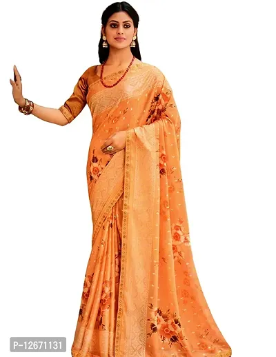 Stylish Silk Blend Orange Saree With Blouse Piece-thumb0