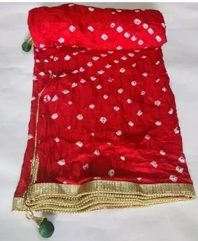 ATTNICO Women's Art Silk Traditional Jaipuri Rajasthani Bandhani Bandhej Polka Dot's Printed Golden Lace Dupatta