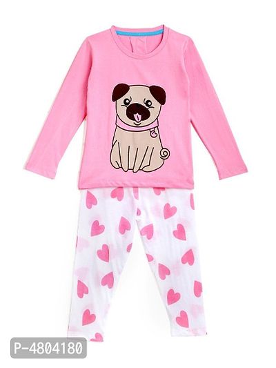 Kids Craft Pink Cotton Fabric Dog Print Girls Night Dress-thumb0