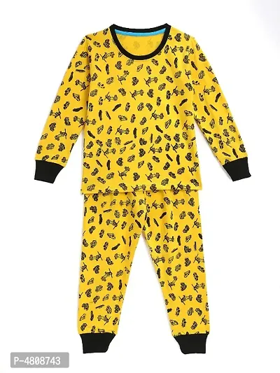 Kids Craft Yellow Cotton Fabric All Over Print Boys Night Suit-thumb0