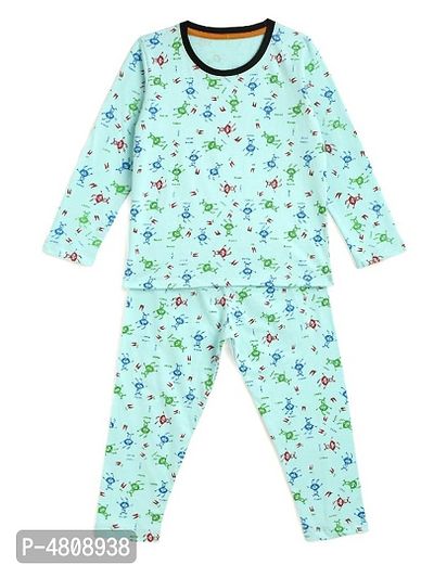 Kids Craft Sea Green Cotton Fabric All Over Print Girls Night Suit