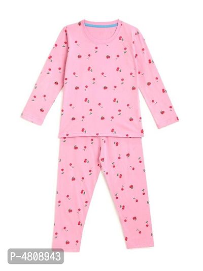 Kids Craft Pink Cotton Fabric Cherry Print Girls Night Suit