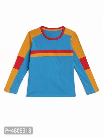 Kids Craft Blue Cotton Fabric Yellow Strips Boys T-Shirt-thumb0
