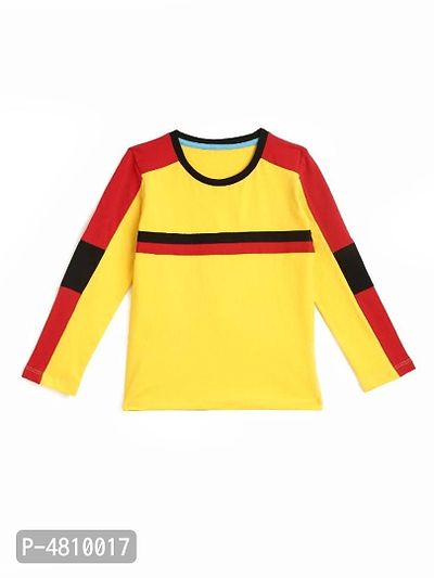 Kids Craft Yellow Cotton Fabric Red Strips Boys T-Shirt-thumb0