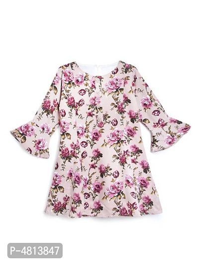 Girls Pink Floral Printed A-Line Dress-thumb0