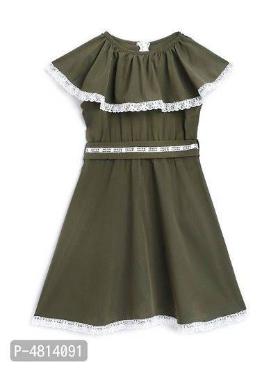 Girls Olive Green Printed Fit and Flare Dress