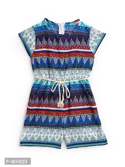 Girls Blue & Red Printed Playsuit-thumb0