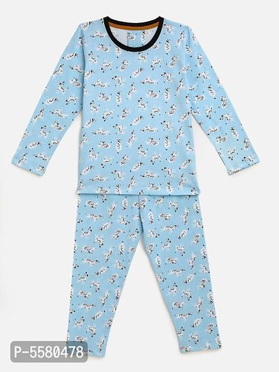 Kids Craft Sky Blue Cotton Fabric Dog print Boys Nightsuit