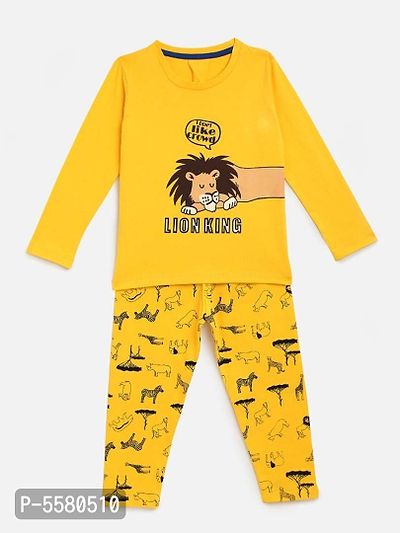 Kids Craft Yellow Cotton Fabric Lion print Boys Nightsuit-thumb0