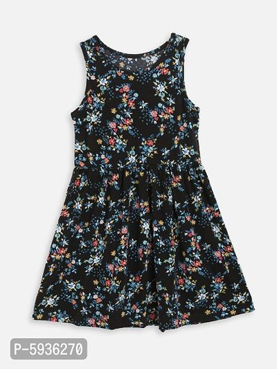 kids Craft Black Color Cotton Fabric Flowers Print Dress