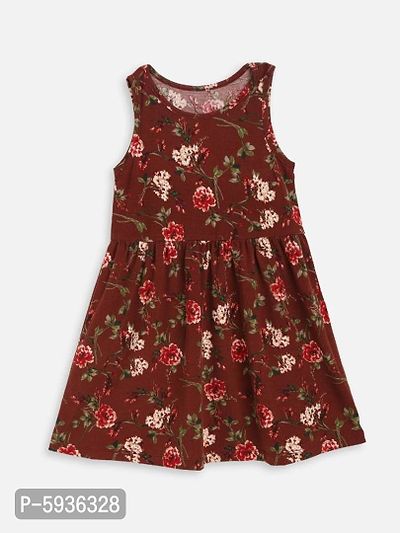 kids Craft Brown Color Cotton Fabric Flowers Print Dress