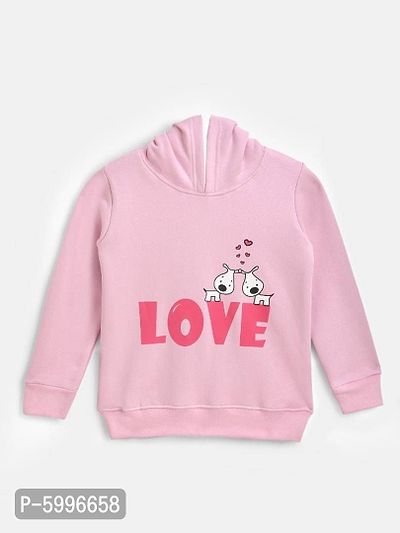 Pink Fleece Fabric Love Print Hooded Sweatshirt