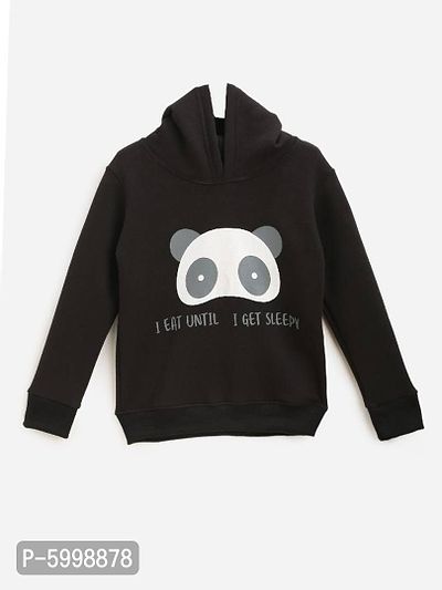 Black Fleece Fabric Panda Print Hooded Sweatshirt