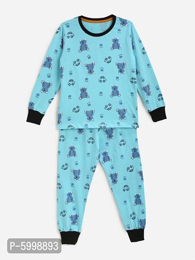 Sky Blue Cotton Fabric Panda print Nightsuit