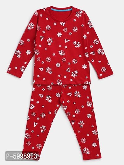 Red Cotton Fabric Print Nightsuit-thumb0
