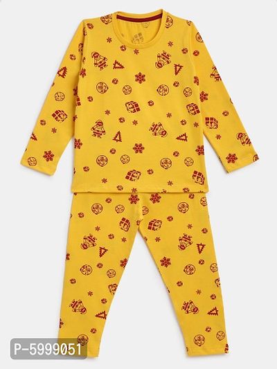 Kids Craft Yellow Hosiery Fabric Print Nightsuit-thumb0
