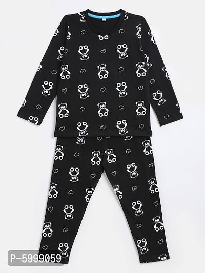 Kids Craft Black Hosiery Fabric Panda Print Nightsuit-thumb0