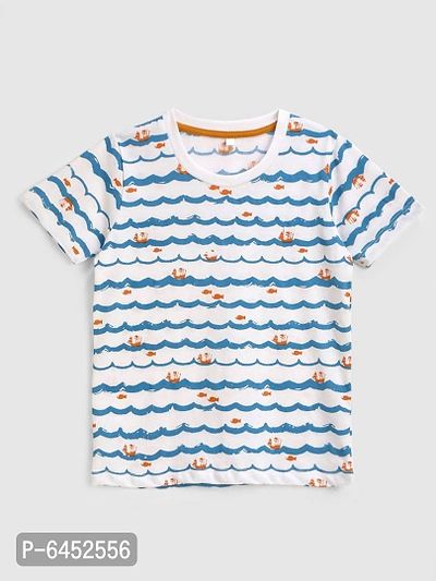 Kids Craft Blue and White Color Cotton Fabric Printed Half Sleeves T-shirt for boys-thumb0