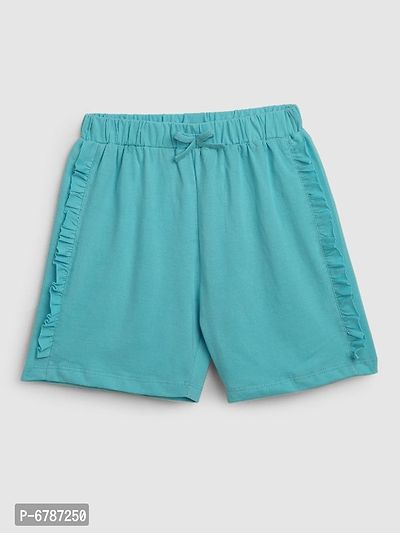 Sea Green Cotton Fabric Solid Printed Mid-Rise Regular Shorts-thumb0