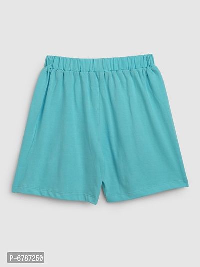 Sea Green Cotton Fabric Solid Printed Mid-Rise Regular Shorts-thumb3