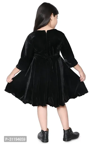 Fabulous Black Velvet Solid Fit And Flare Dress For Girls-thumb2