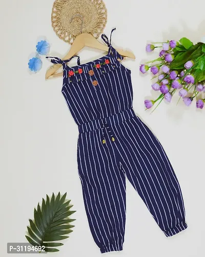 Fabulous Blue Rayon Printed Jumpsuit For Girls